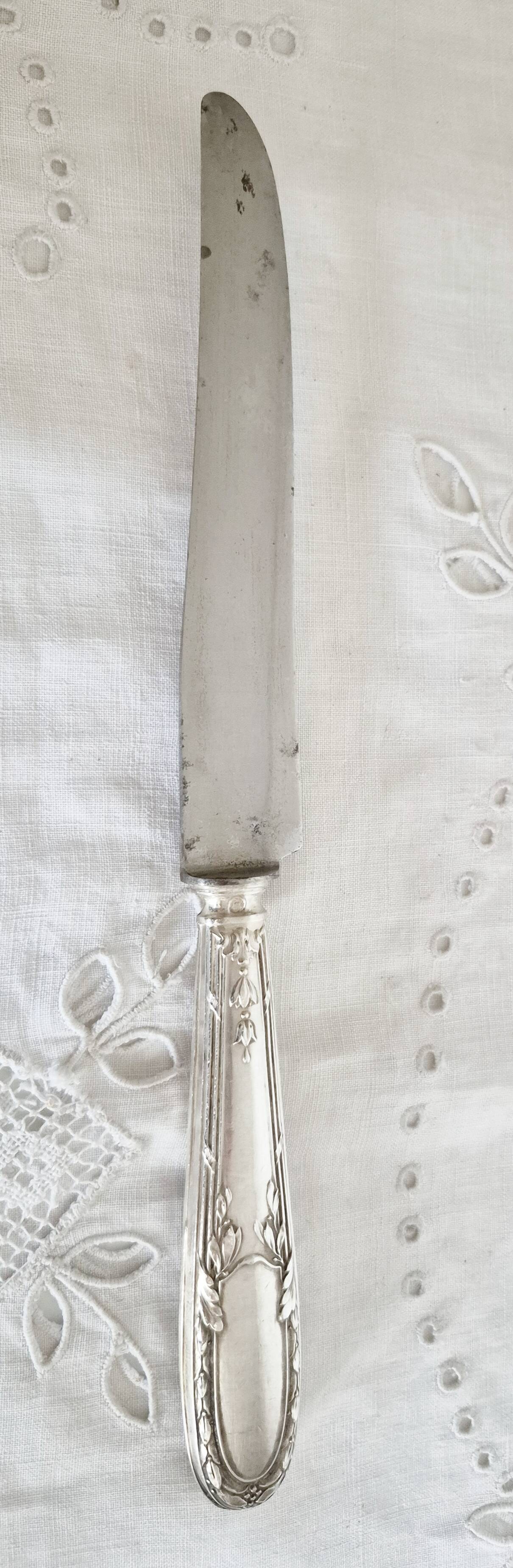 Set of 11 vintage knives, steel blades and silver handles