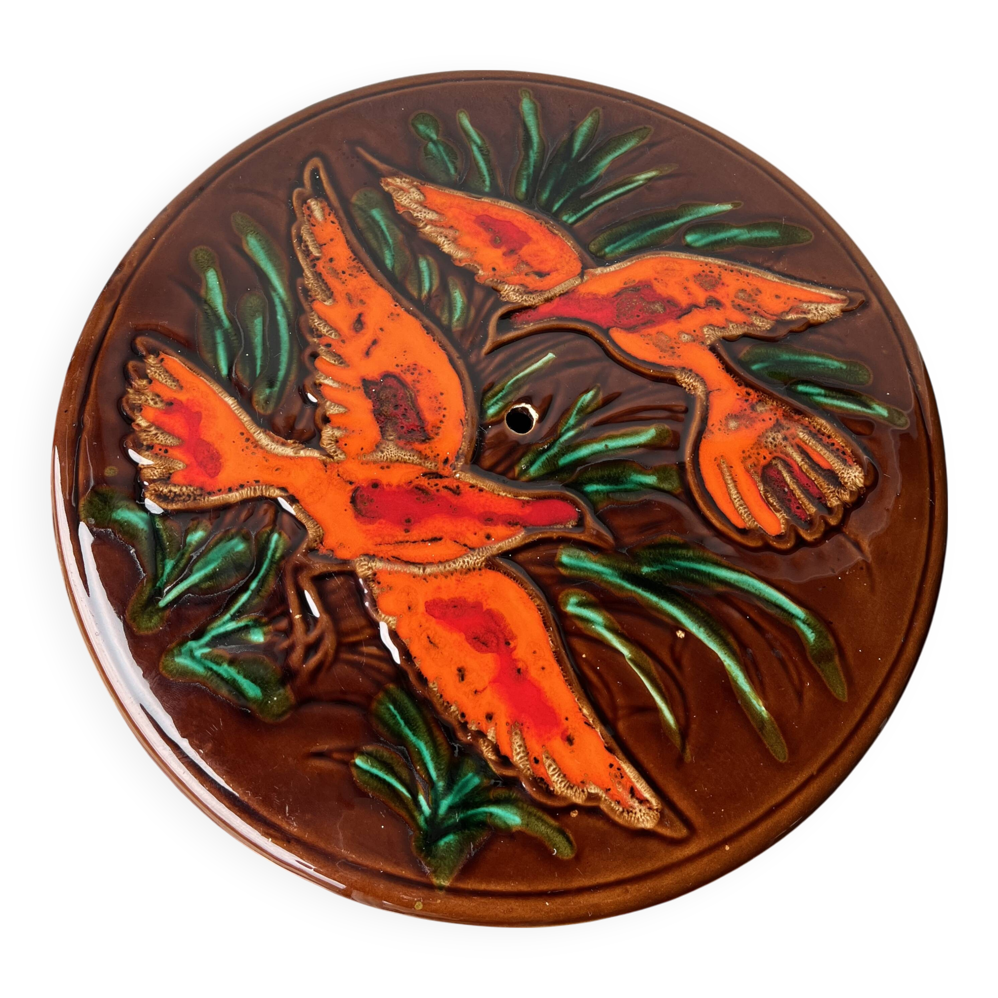 plateau à fromage Vallauris decors oiseau orange