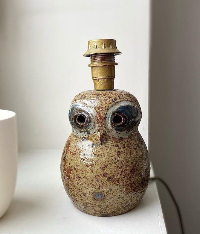 Lampe chouette en grès émaillé signée guy baudat