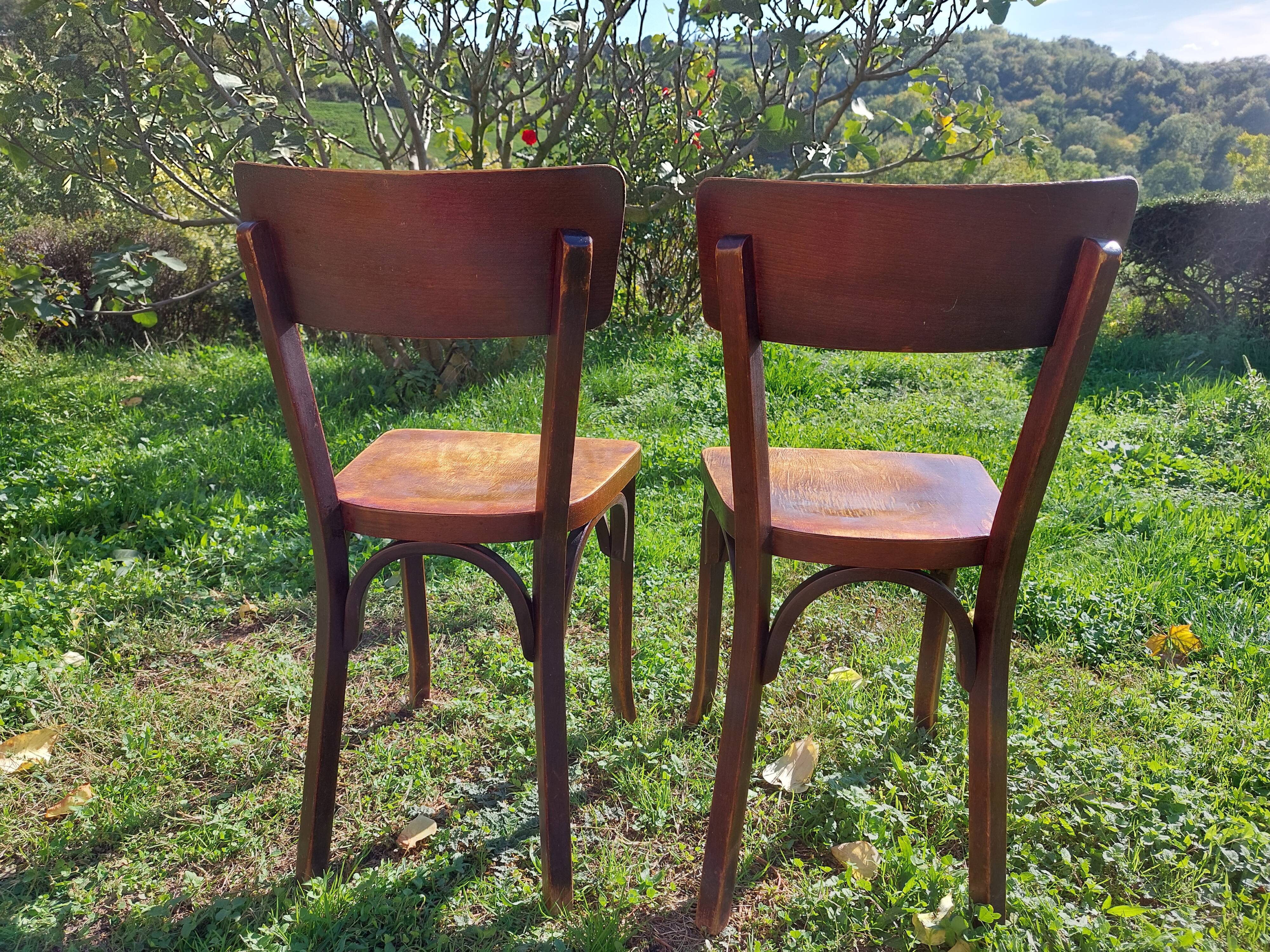 Pair of baumann bistro chairs, dark oak color
