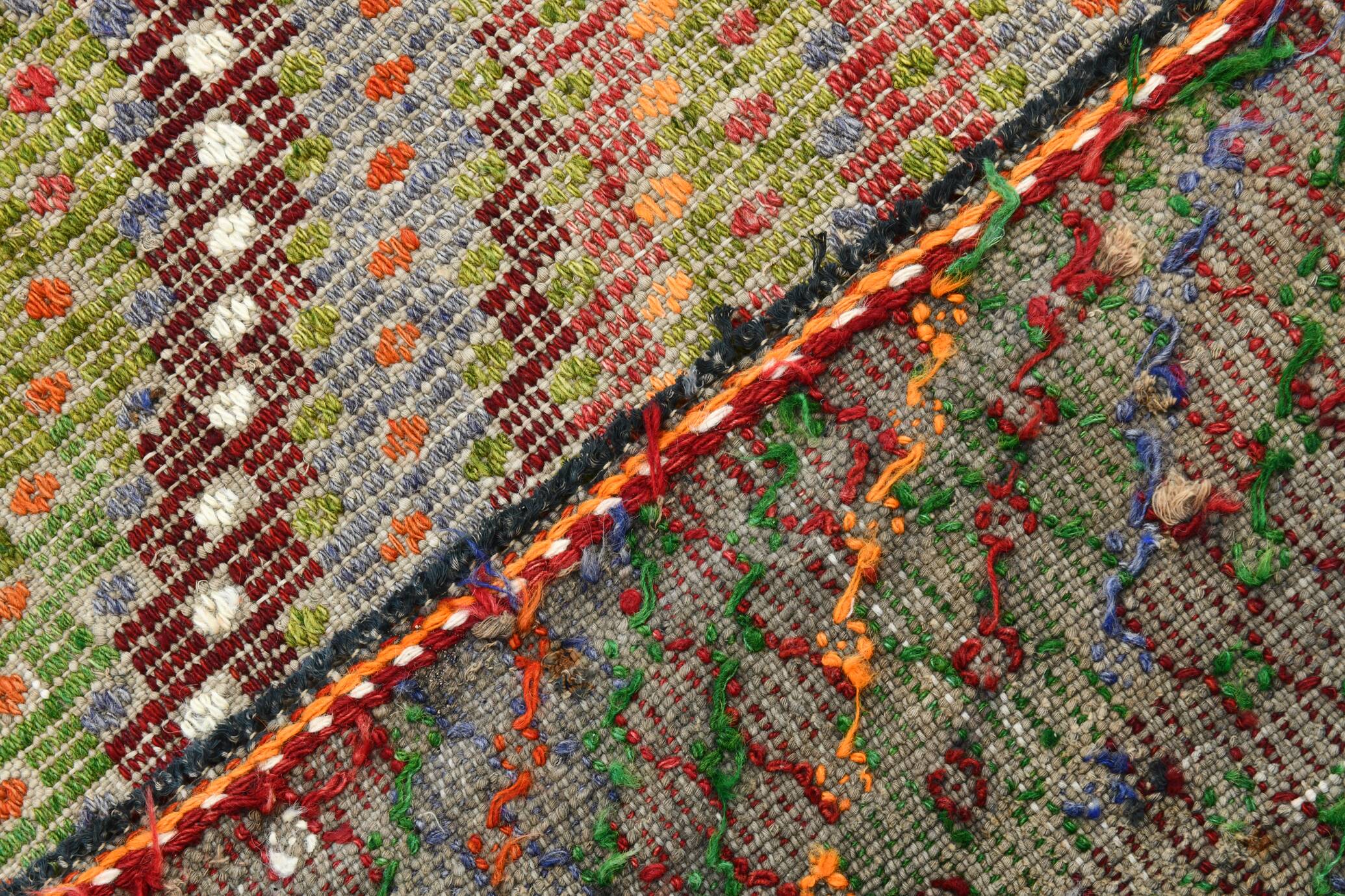 Tapis Kilim vintage vert et orange 7x9, 203x263 cm