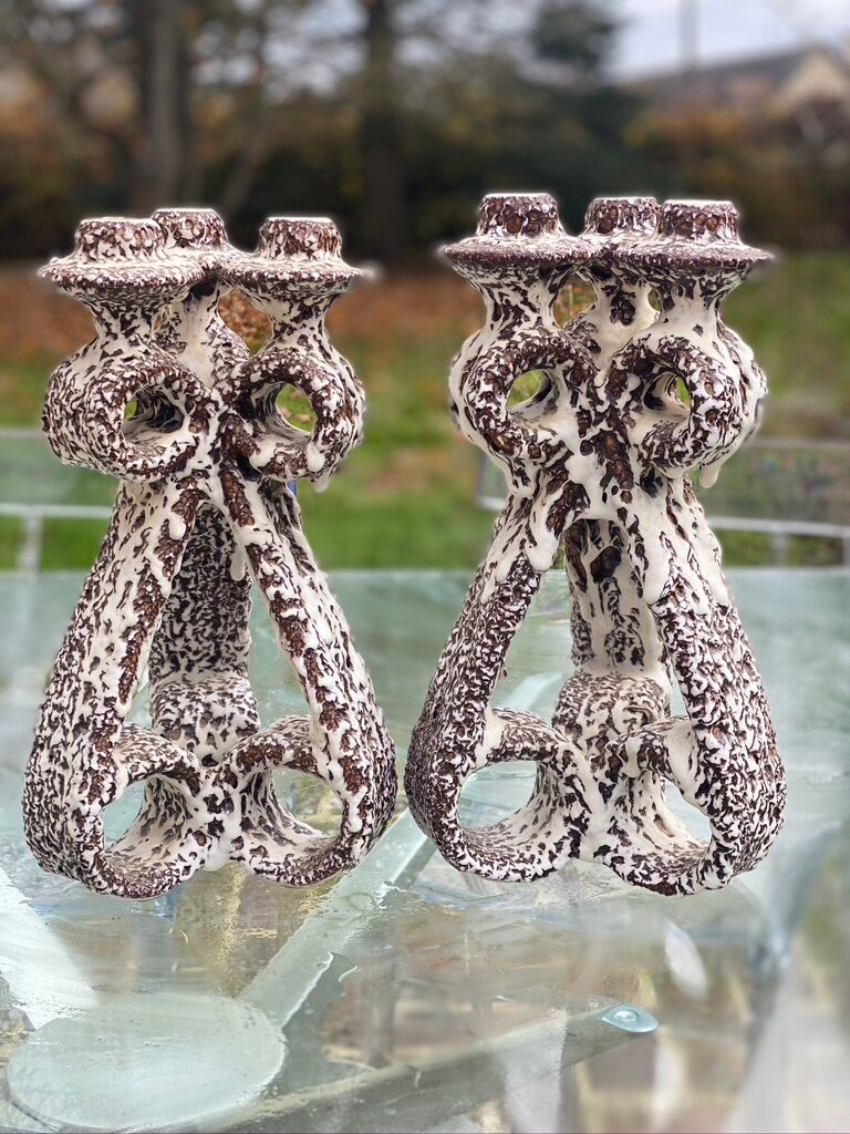 Large candle holders / candlestick Vallauris ceramic fat lava Marius Giuge 1950 x2