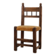 19th Century Spanish Hand-Carved oak Side Chair with Velour Seat