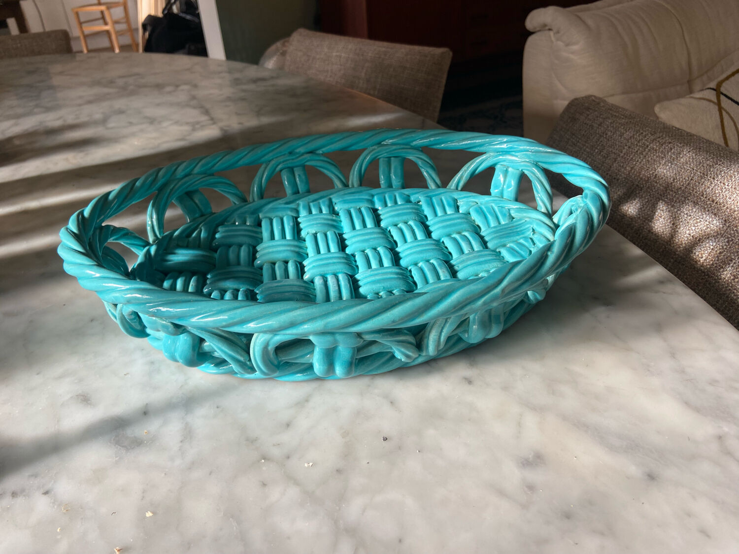 Vintage Vallauris woven ceramic dish