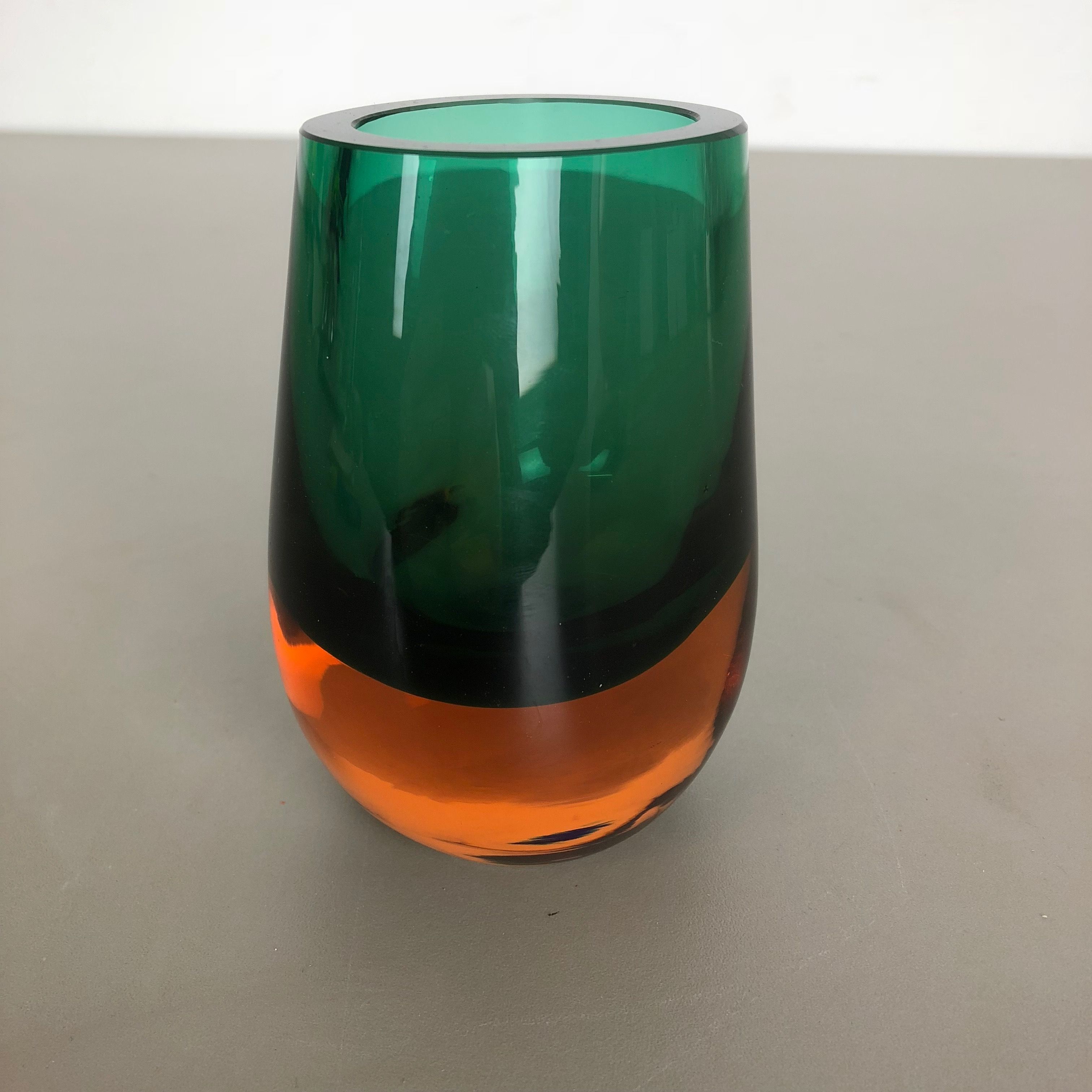 Multi-Color Heavy Two Color Murano Glass Sommerso Object Vase Bowl, Italy, 1970s
