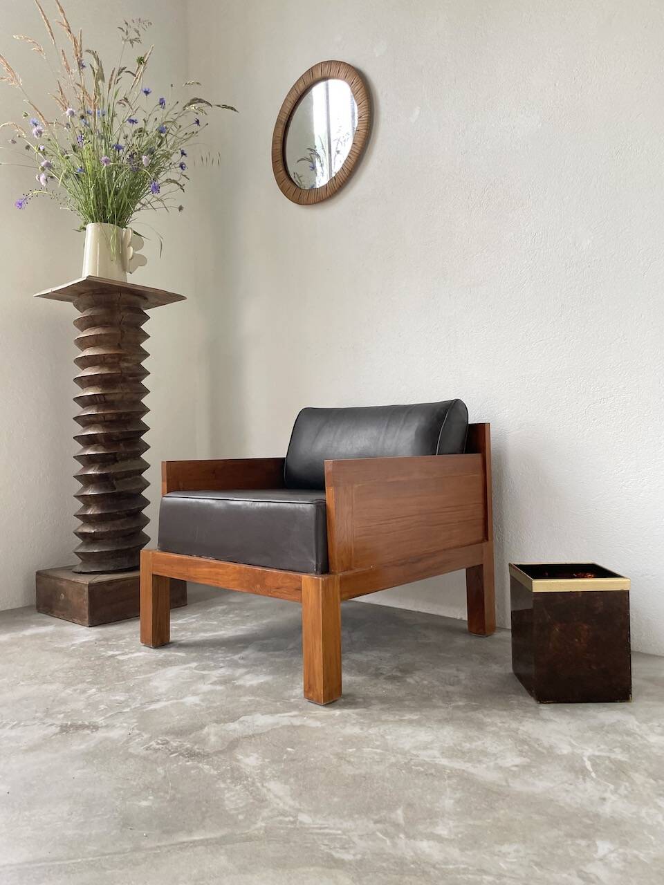 Tortoiseshell, resin and brass trash can from the 50s