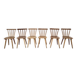 Set of 6 vintage bistro chairs – Warm stained wood – Compass legs