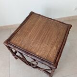 Vintage rattan and bamboo coffee table, 51*51 cm
