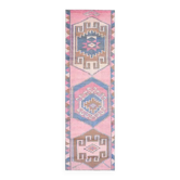 Tapis couloir vintage turc Oushak fait main en laine et coton rose 89x299 cm des années 1970
