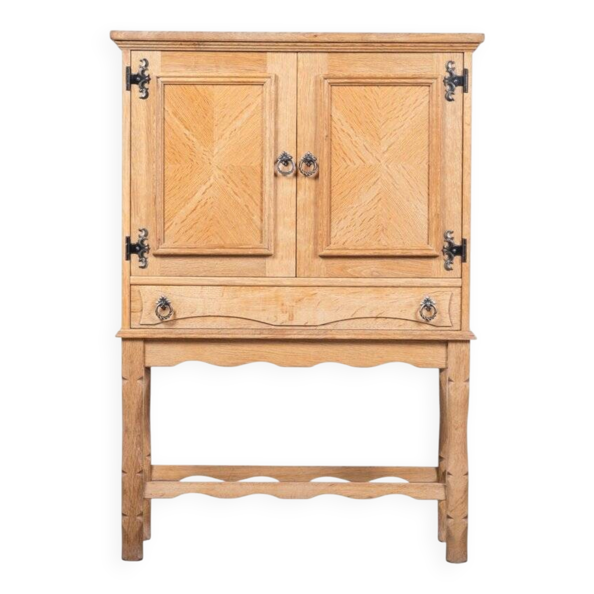 Small Brutalist Oak Cabinet with Brass Handles, Denmark, 1960s