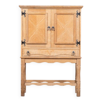 Small Brutalist Oak Cabinet with Brass Handles, Denmark, 1960s