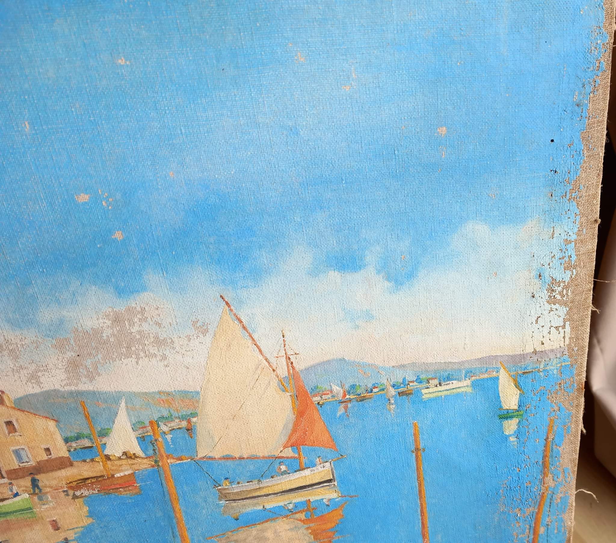 Oil sue canvas in old linen