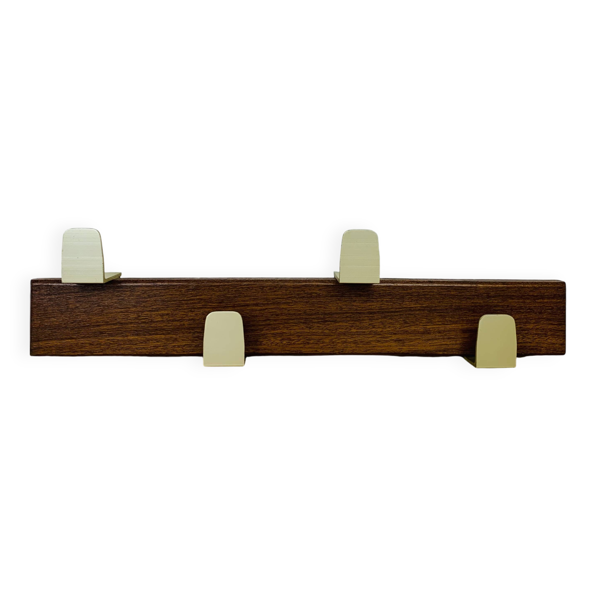 Scandinavian teak wall coat rack with 4 gold hooks, 1960s