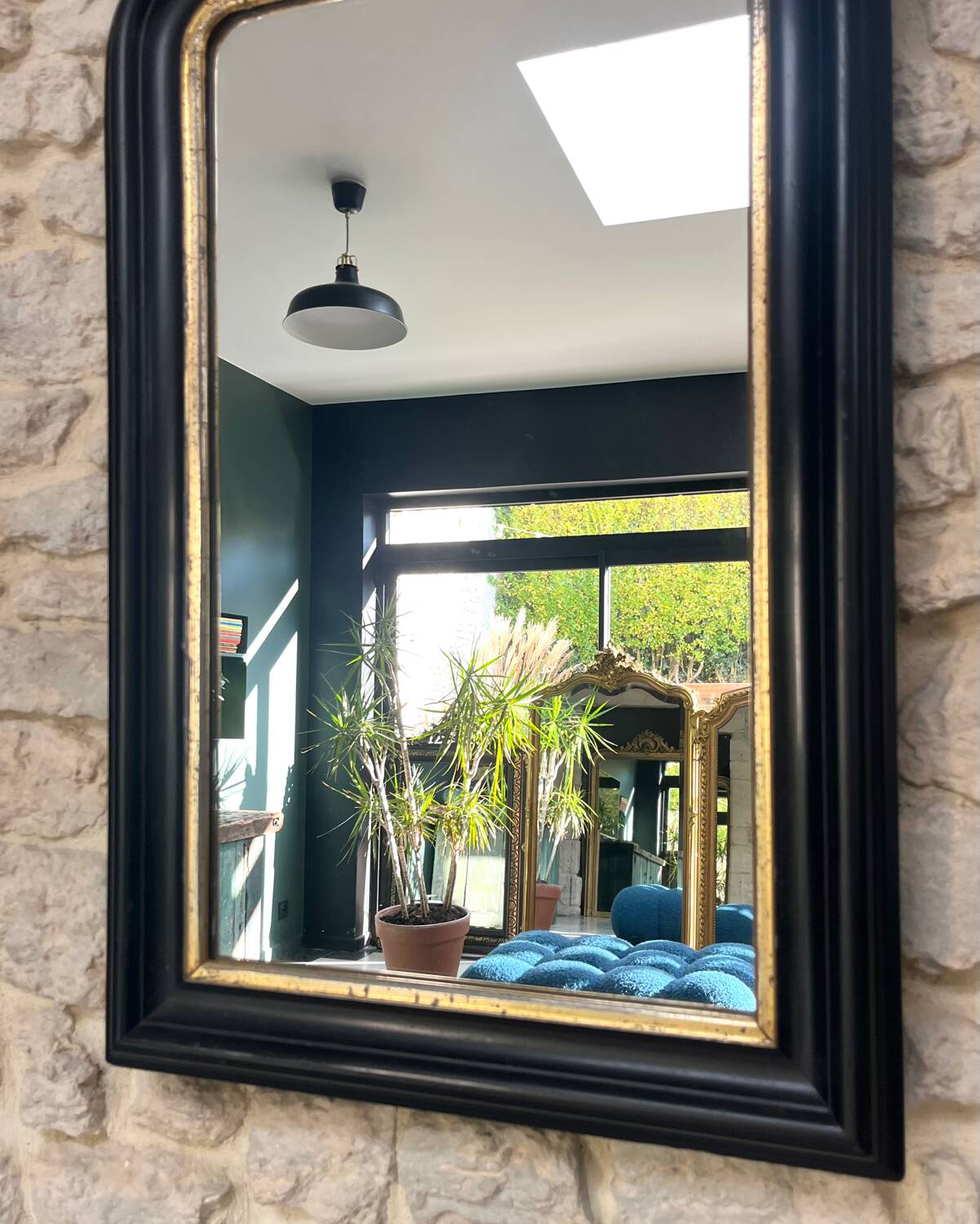 Antique Louis-Philippe black mirror, 75.5cm/48.5cm, trumeau style