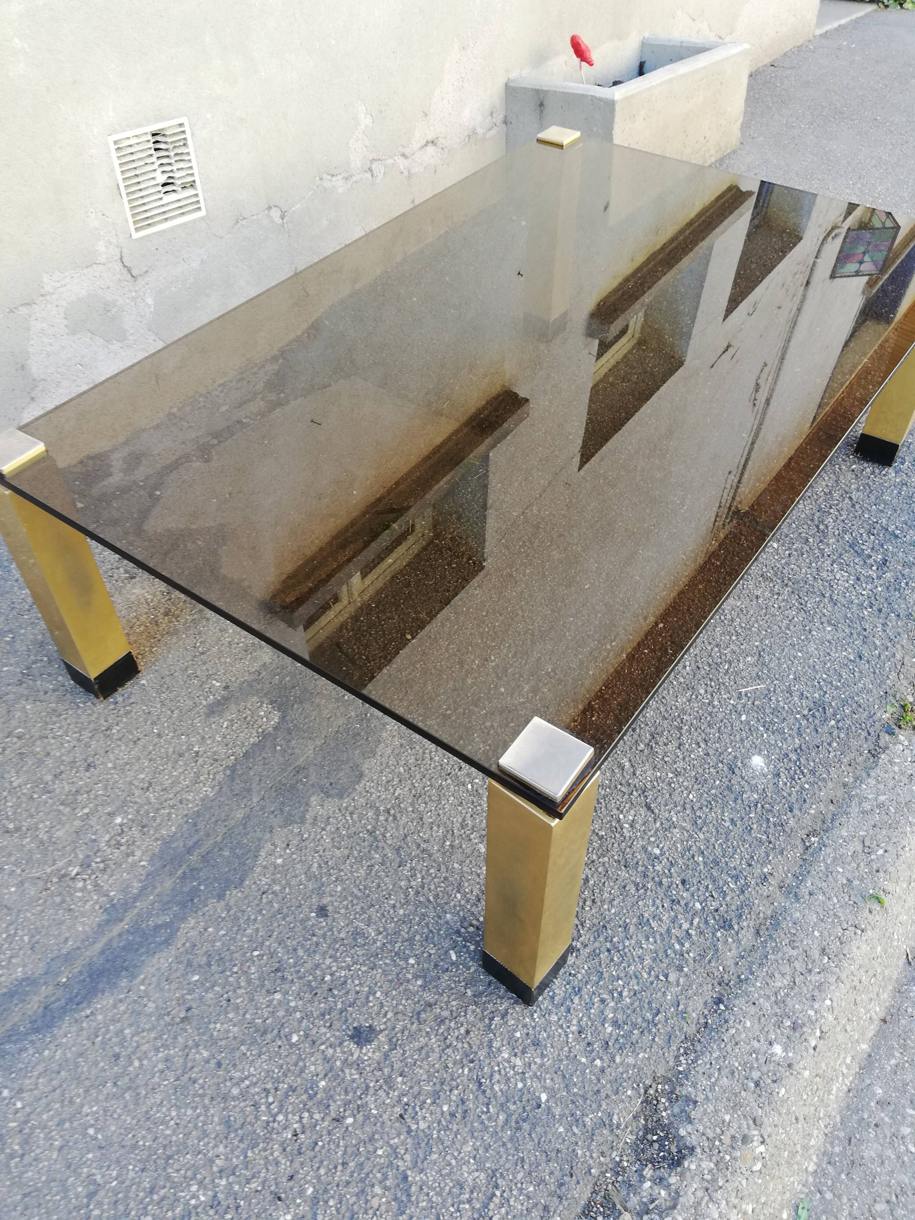 Vintage coffee table smoked glass and golden feet