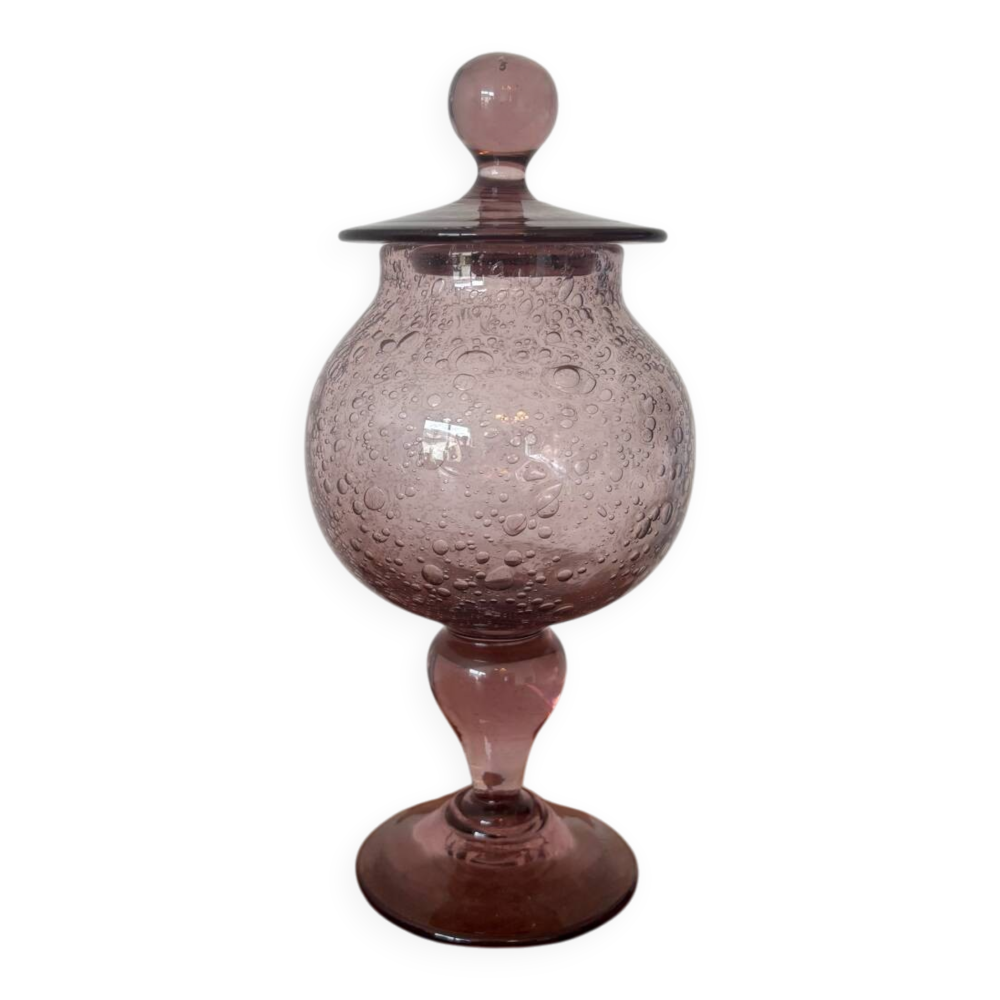 Purple bubble glass candy box – Biot style – hand-blown glass
