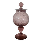 Bonbonnière en verre soufflé bullé violet, style Biot