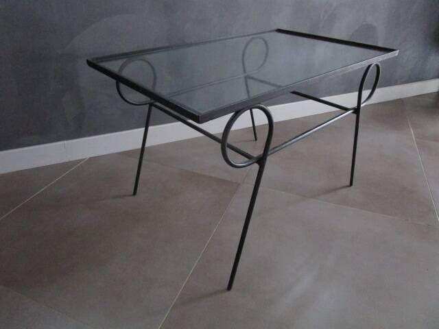 50s/60s coffee table in black metal and glass top
