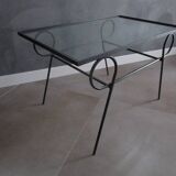 Table basse années 50/60' métal noir et plateau verre