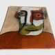 Abstract neo-primitive French portrait painting, mixed media on panel, 1999