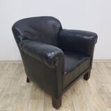 Vintage club armchair with studs, leather, Art Deco, 1930s/40s.