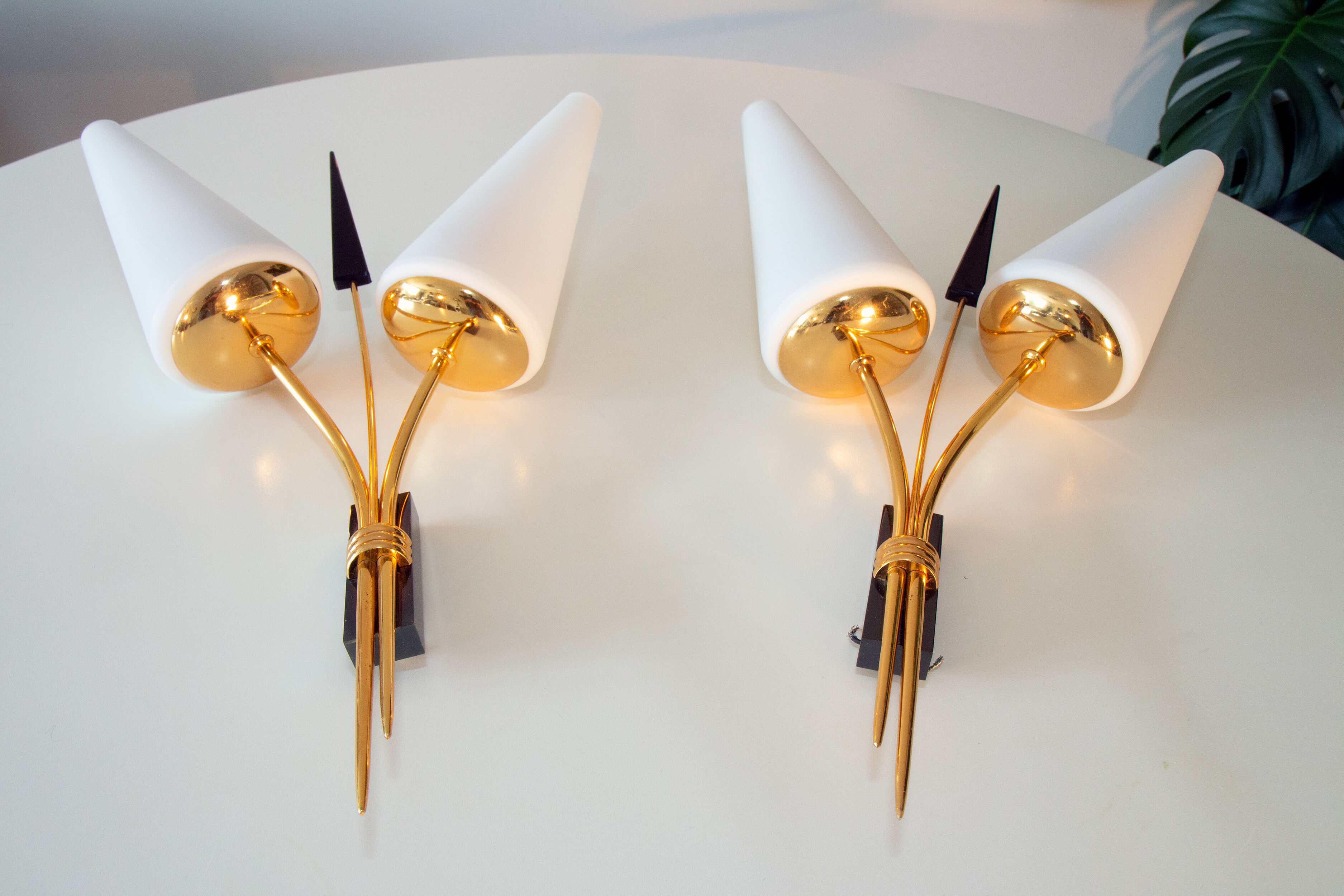 Pair of double reed sconces, 1960