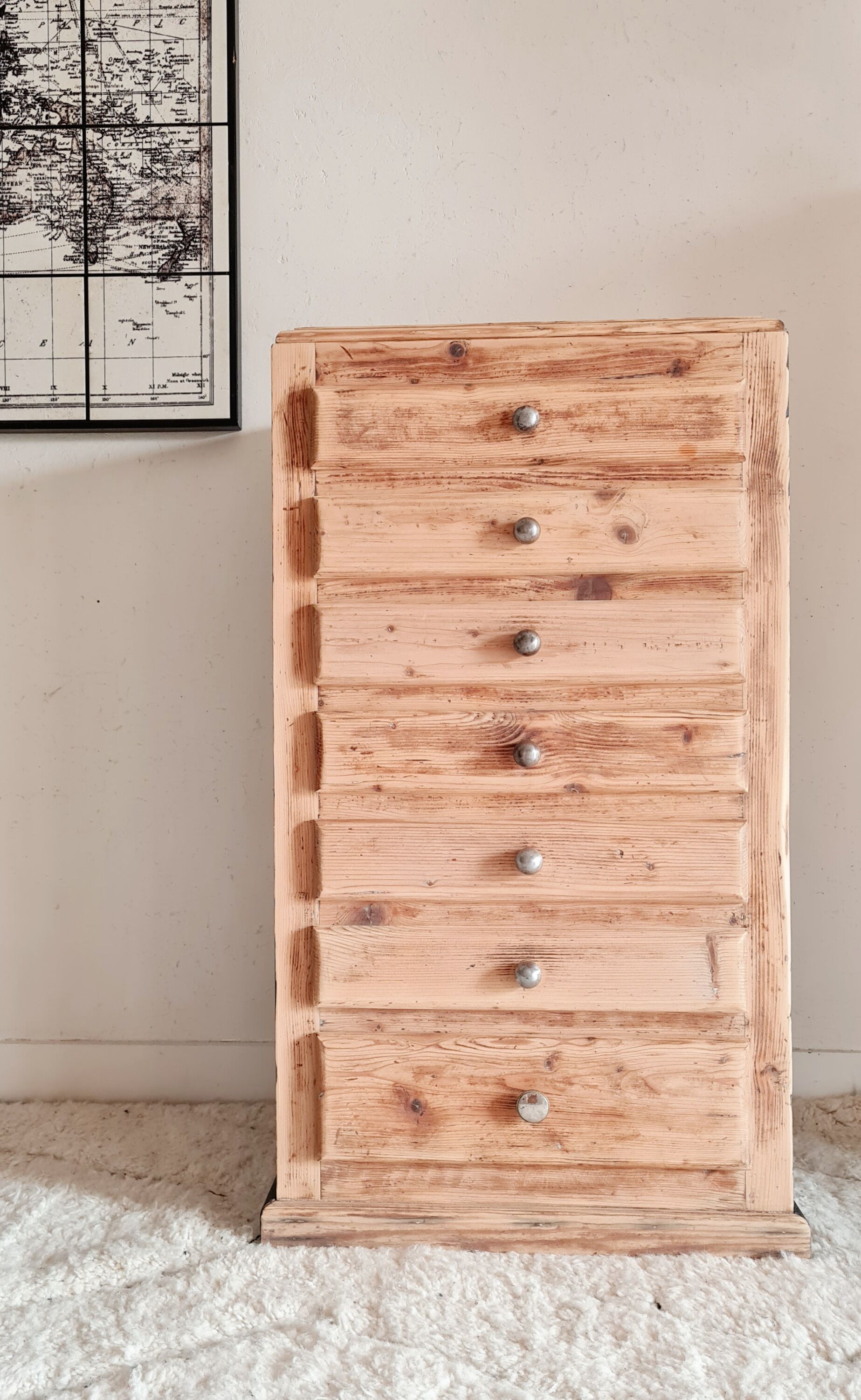 Old wooden chest of drawers raw and black wood