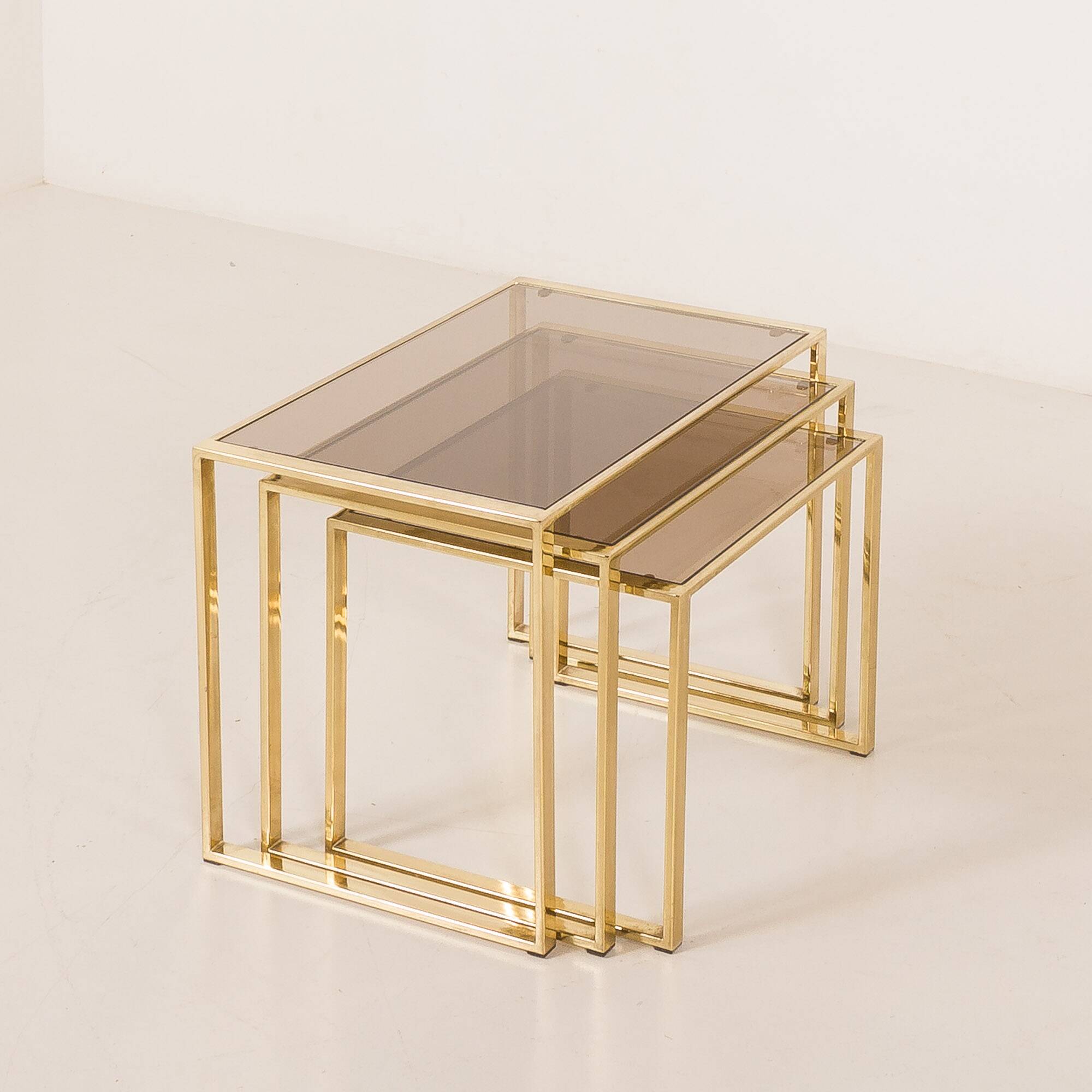 Set of three brass nesting tables in the style of Romeo Rega, Italy, 1970s
