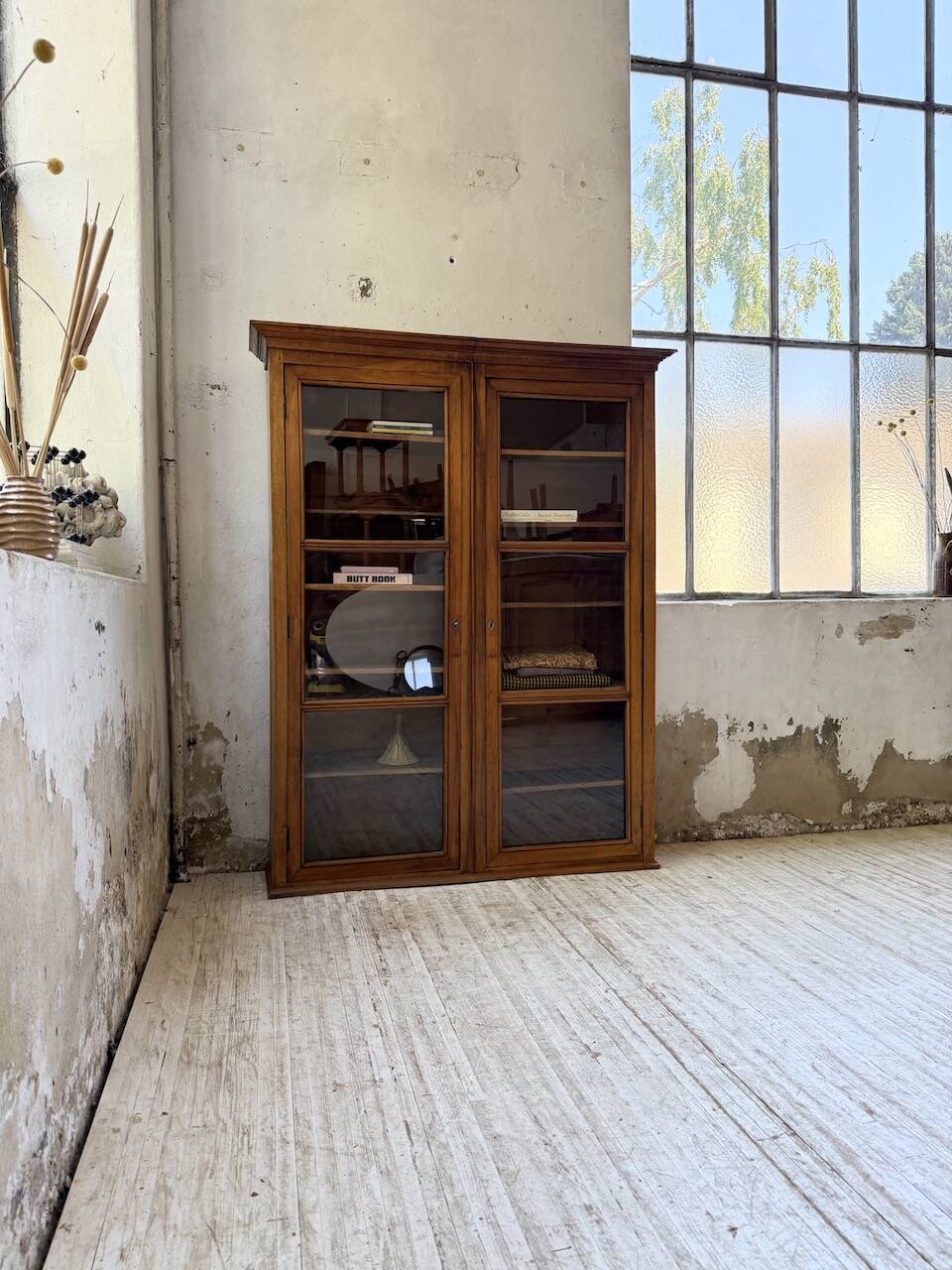 Glass-fronted walnut library 1900