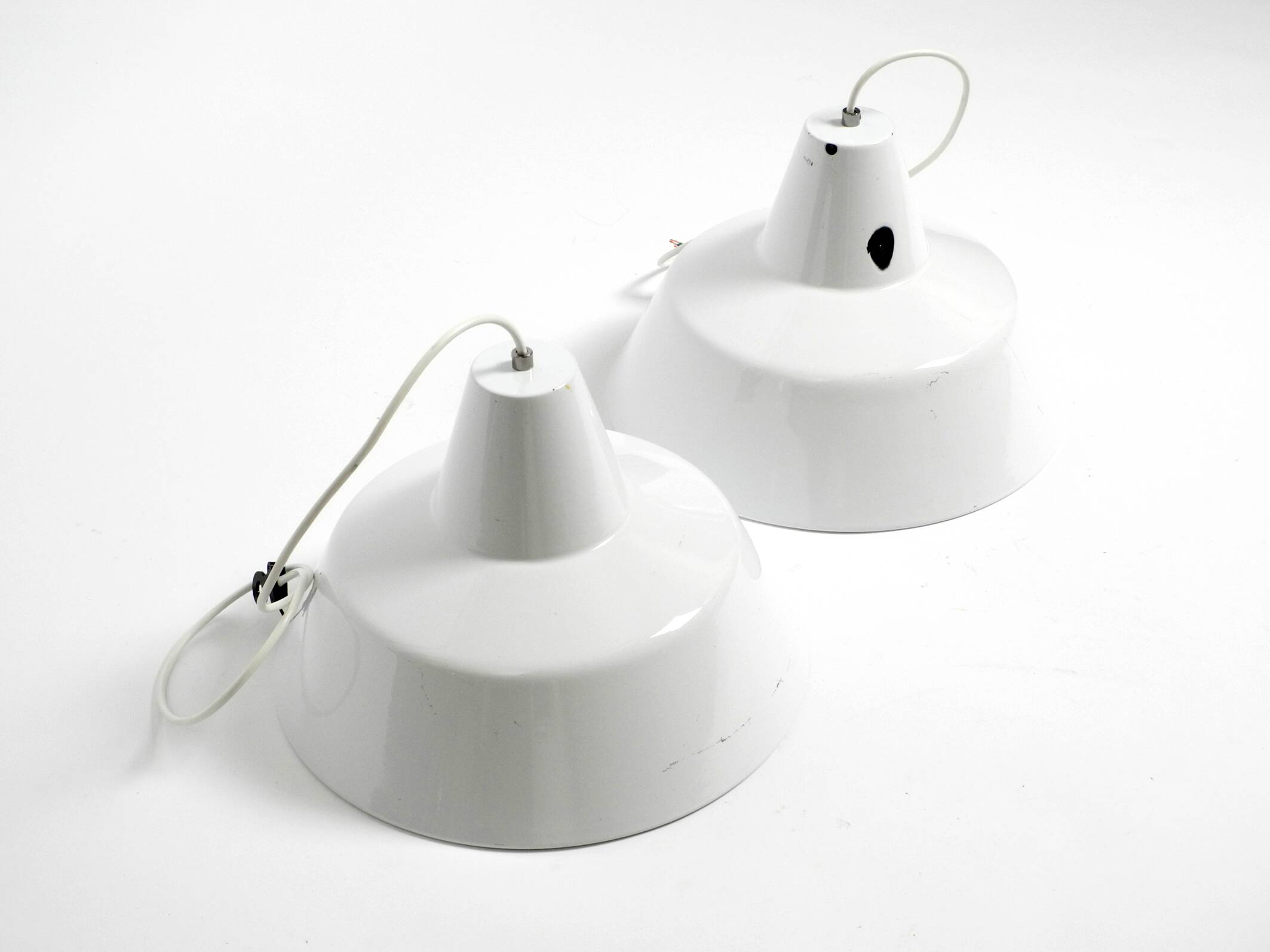 Two 50s metal enamel ceiling lamps by Axel Wedel Madsen for Louis Poulsen