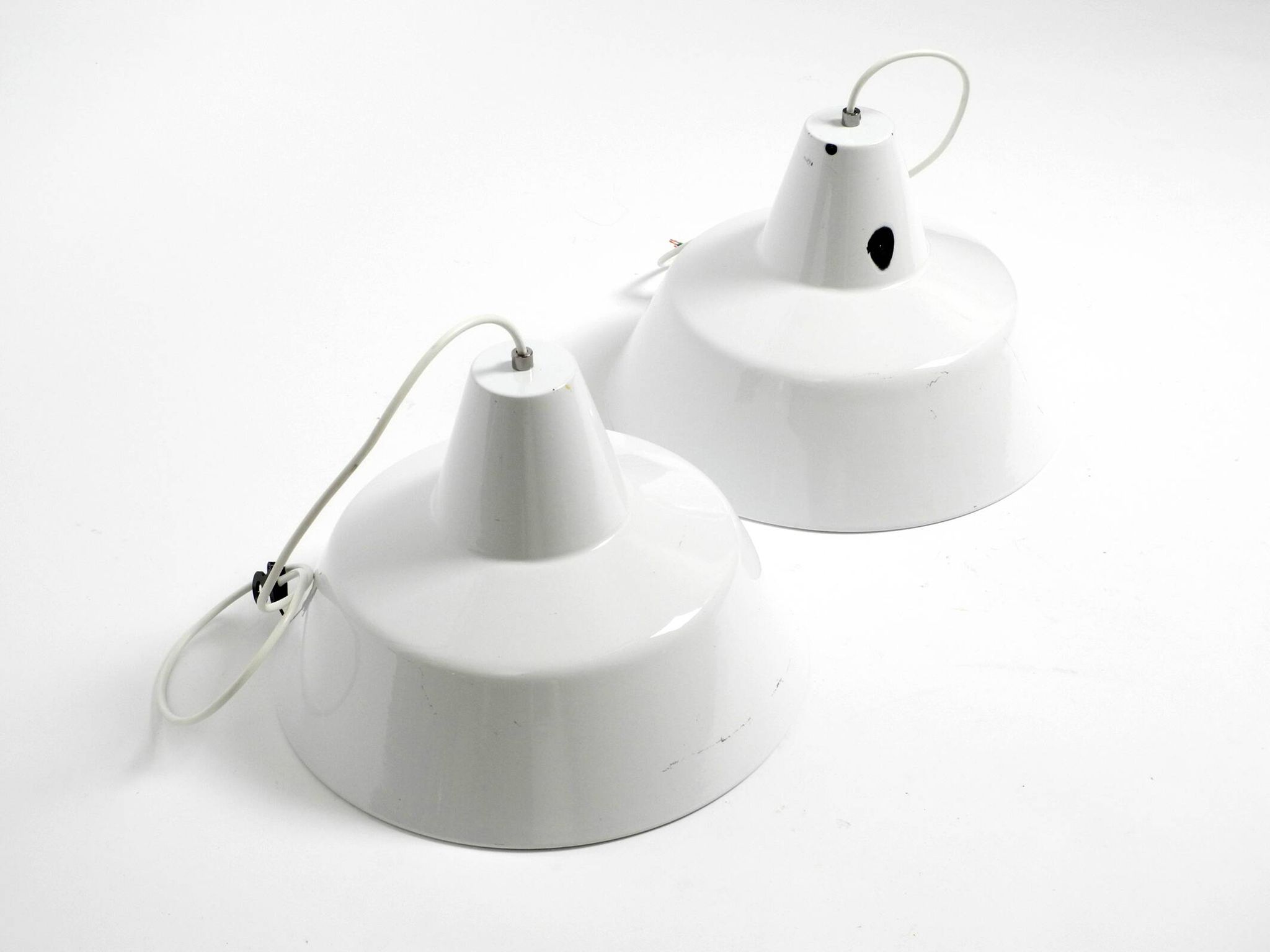 Two 50s metal enamel ceiling lamps by Axel Wedel Madsen for Louis Poulsen