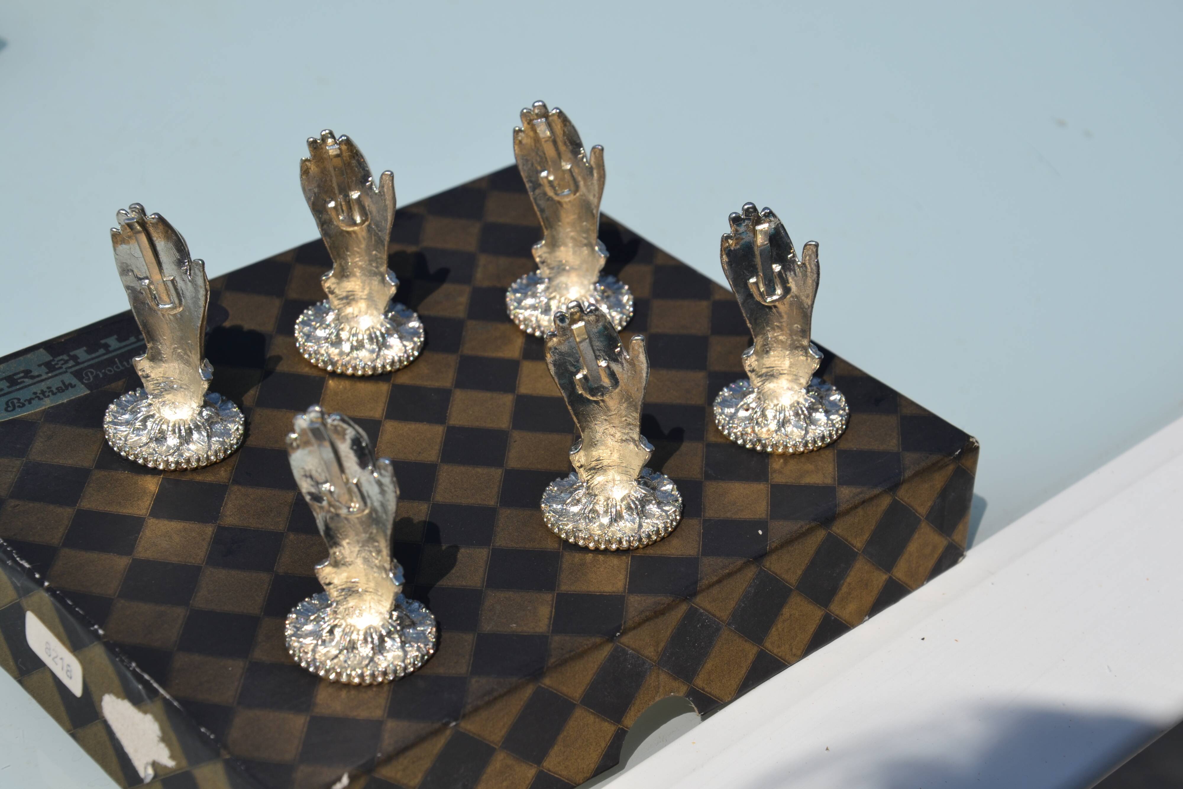 6 silver-plated menu holders A British production