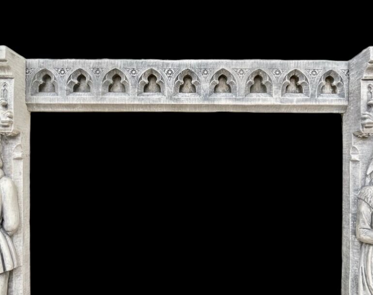 Neo-Gothic stone fireplace