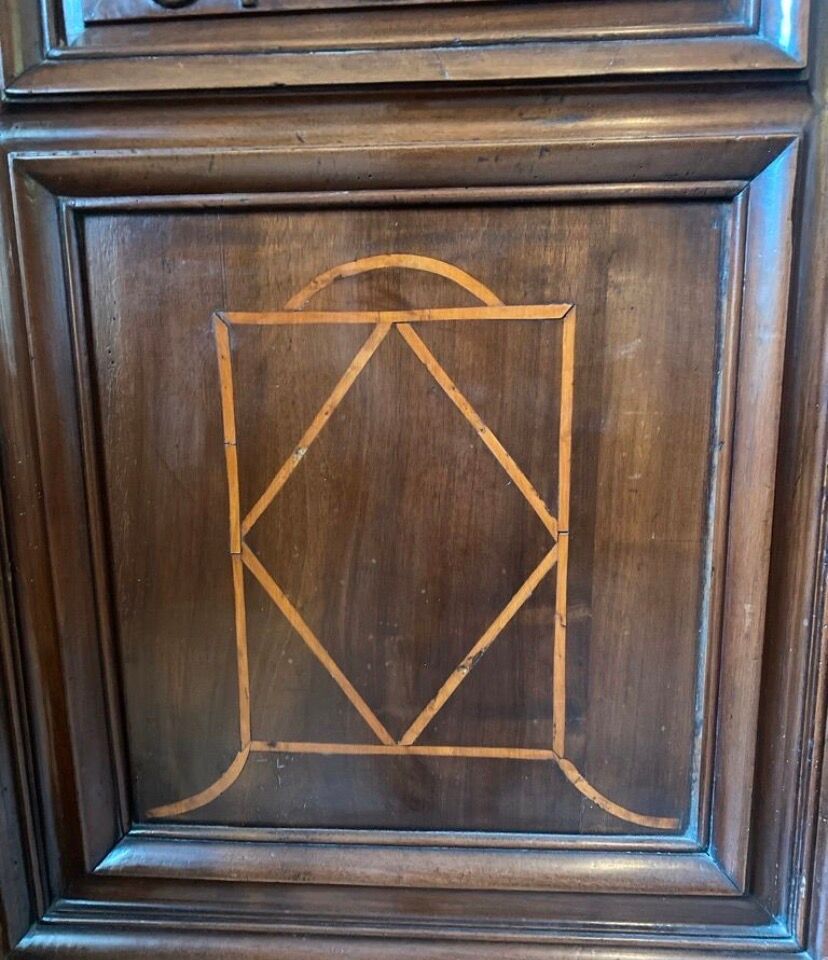 “Large regional 18th-century walnut inlaid wardrobe”