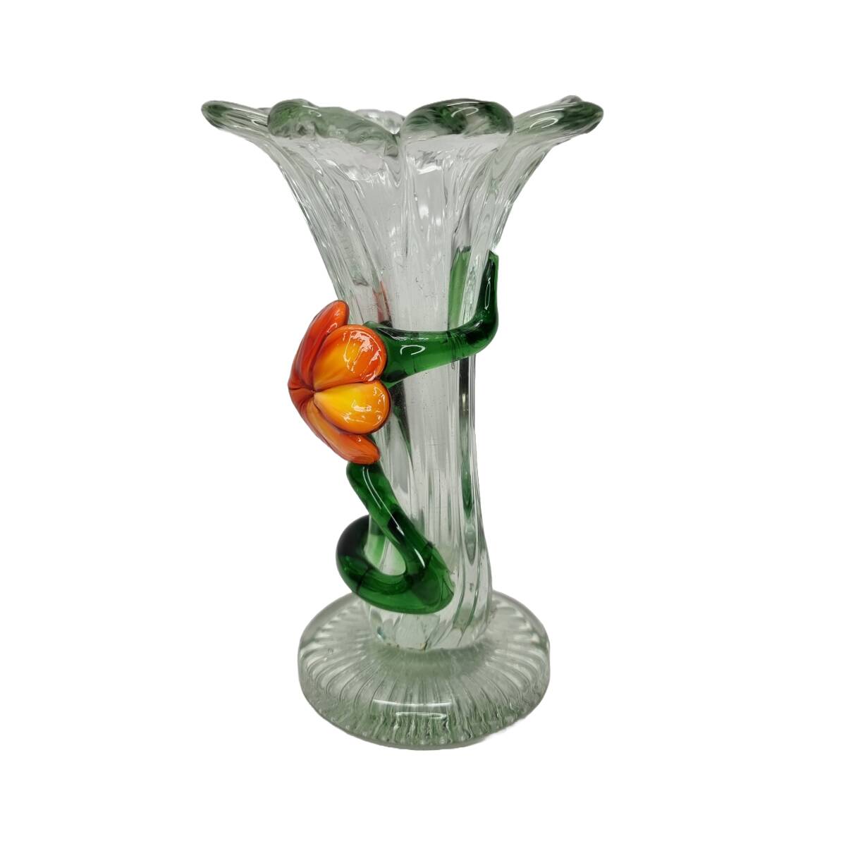 Vase en verre vintage avec fleurs, années 1960/70