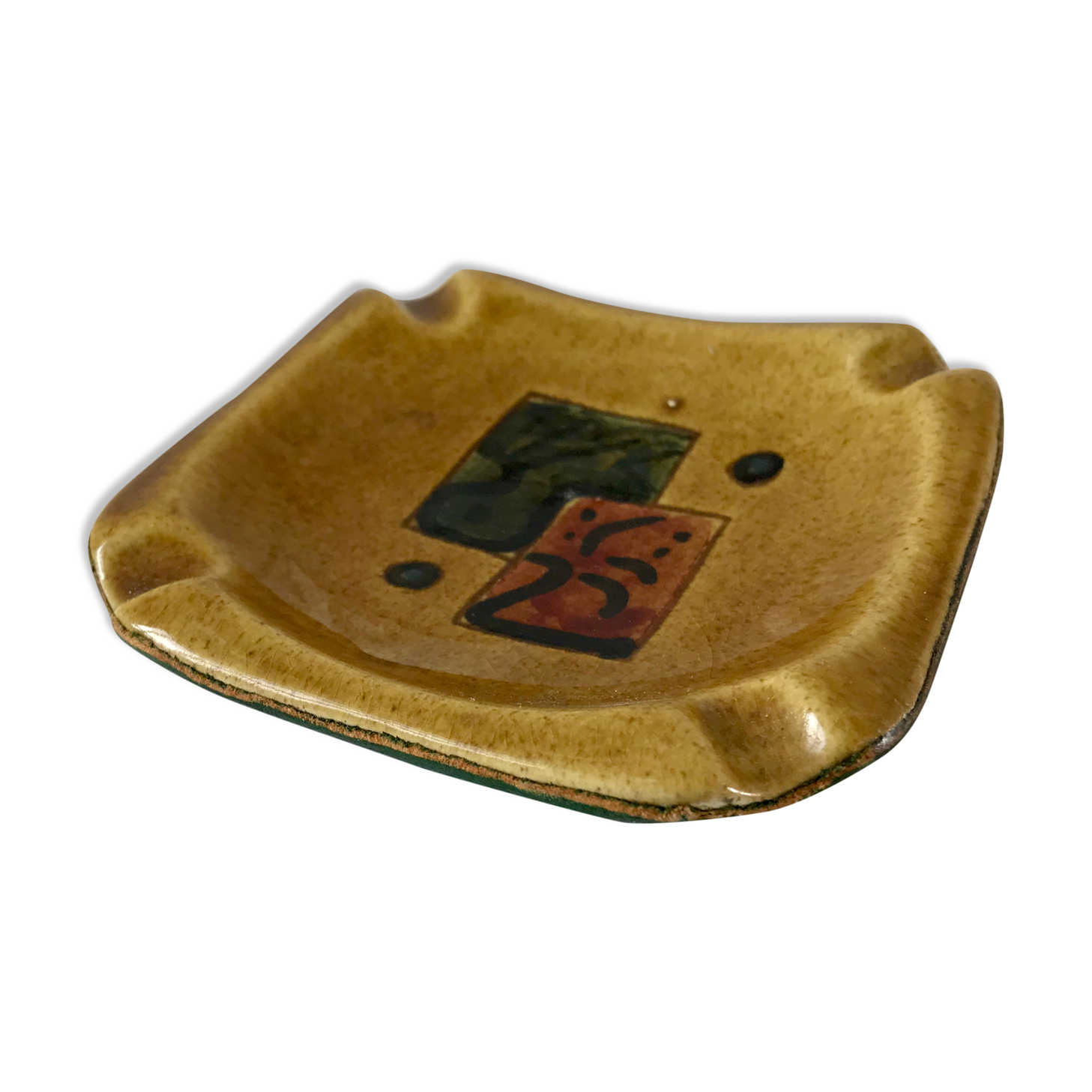 Ashtray abstract design in ceramic and leather 50s-60s