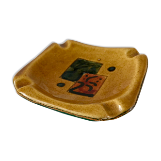 Ashtray abstract design in ceramic and leather 50s-60s