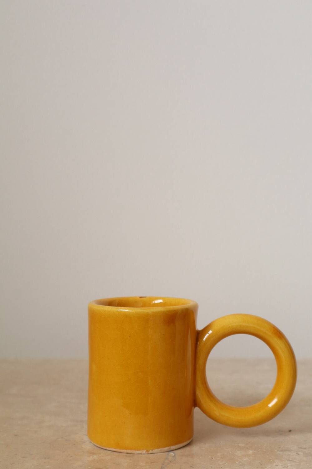 Handmade Mustard Yellow Round Handled Coffee Cup