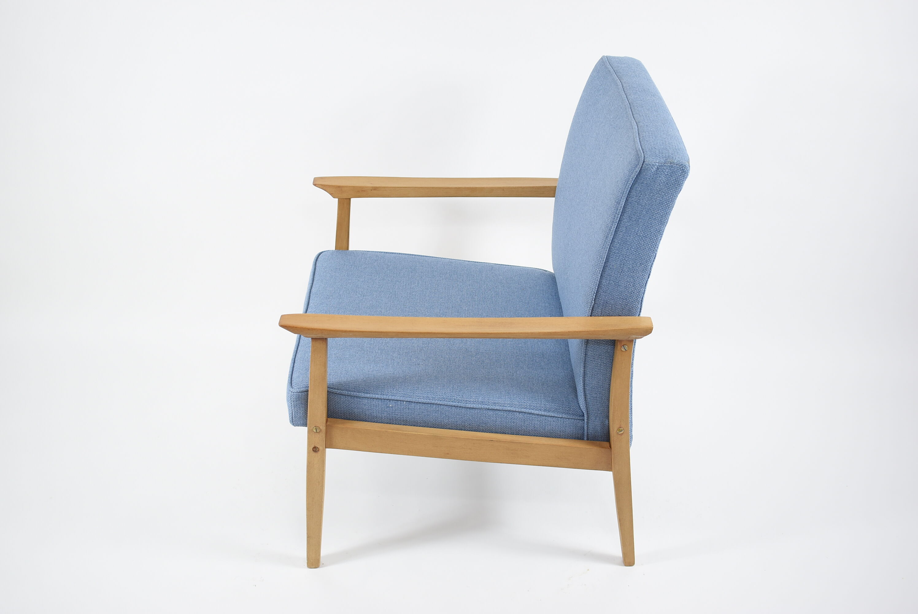 Vintage armchair 1970s, fully refubrished, blue fabric
