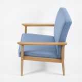Vintage armchair 1970s, fully refubrished, blue fabric