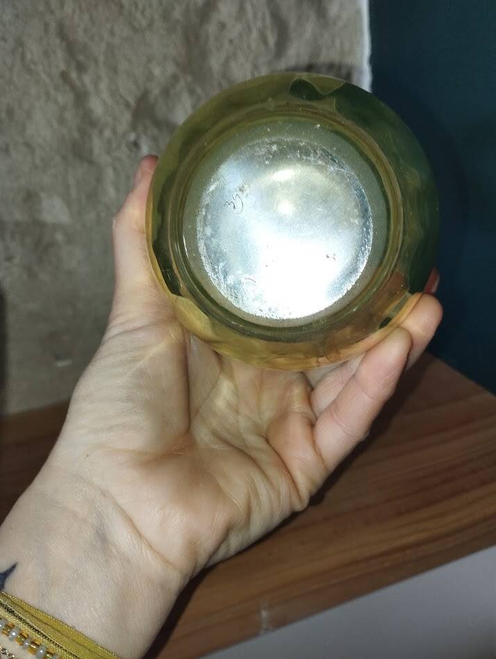 Vintage carafe in fluorine, signed 1930s–40s.