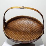 Large Vintage Asian Bamboo Offering Basket 1920–1950