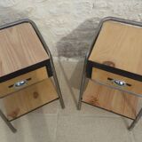 2 nightstands in wood and metal industrial style