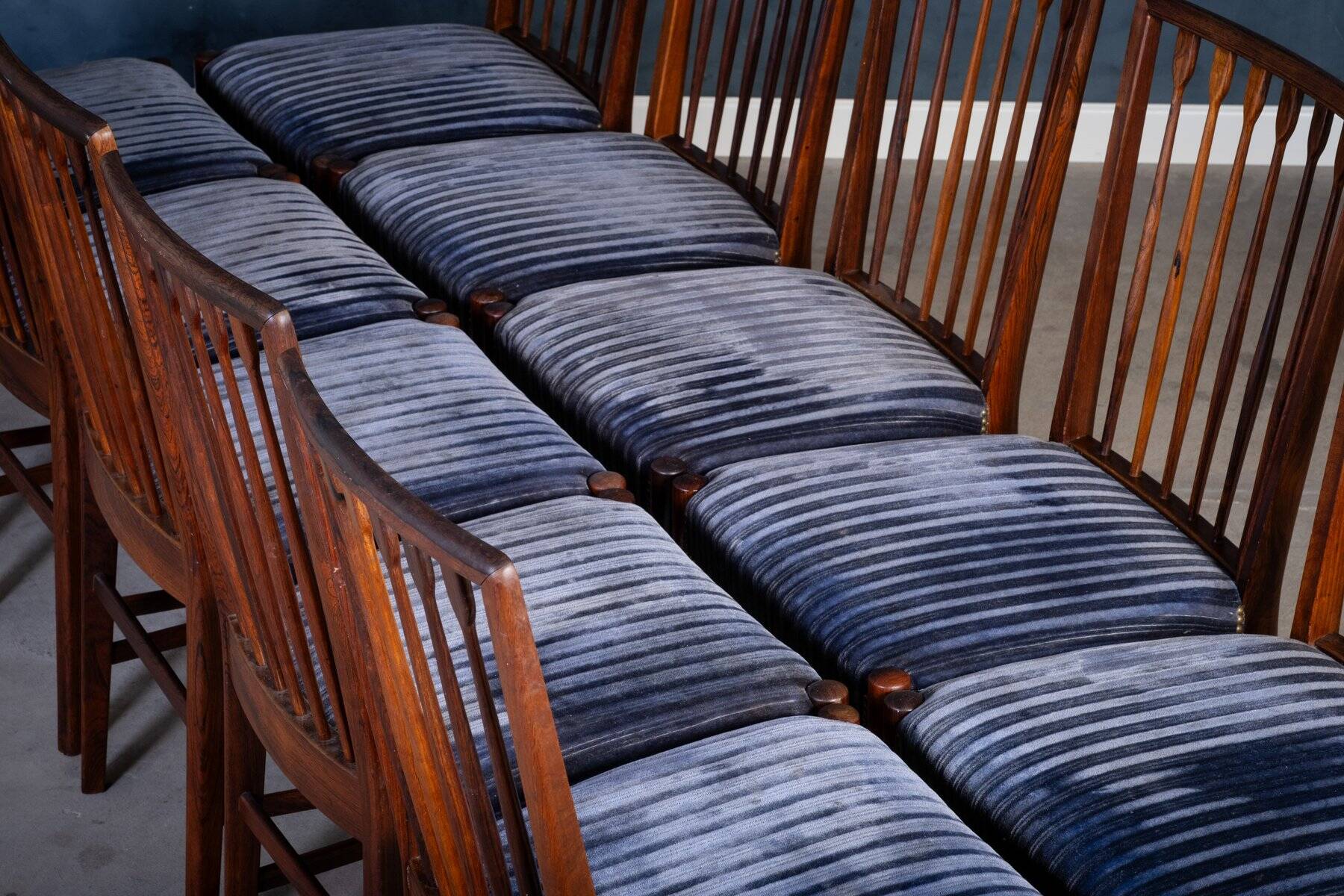 Vintage Dining Chairs in Rosewood, Denmark, 1950s, Set of 10