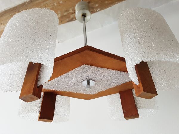 Lustre scandinave en teck et résine 1960