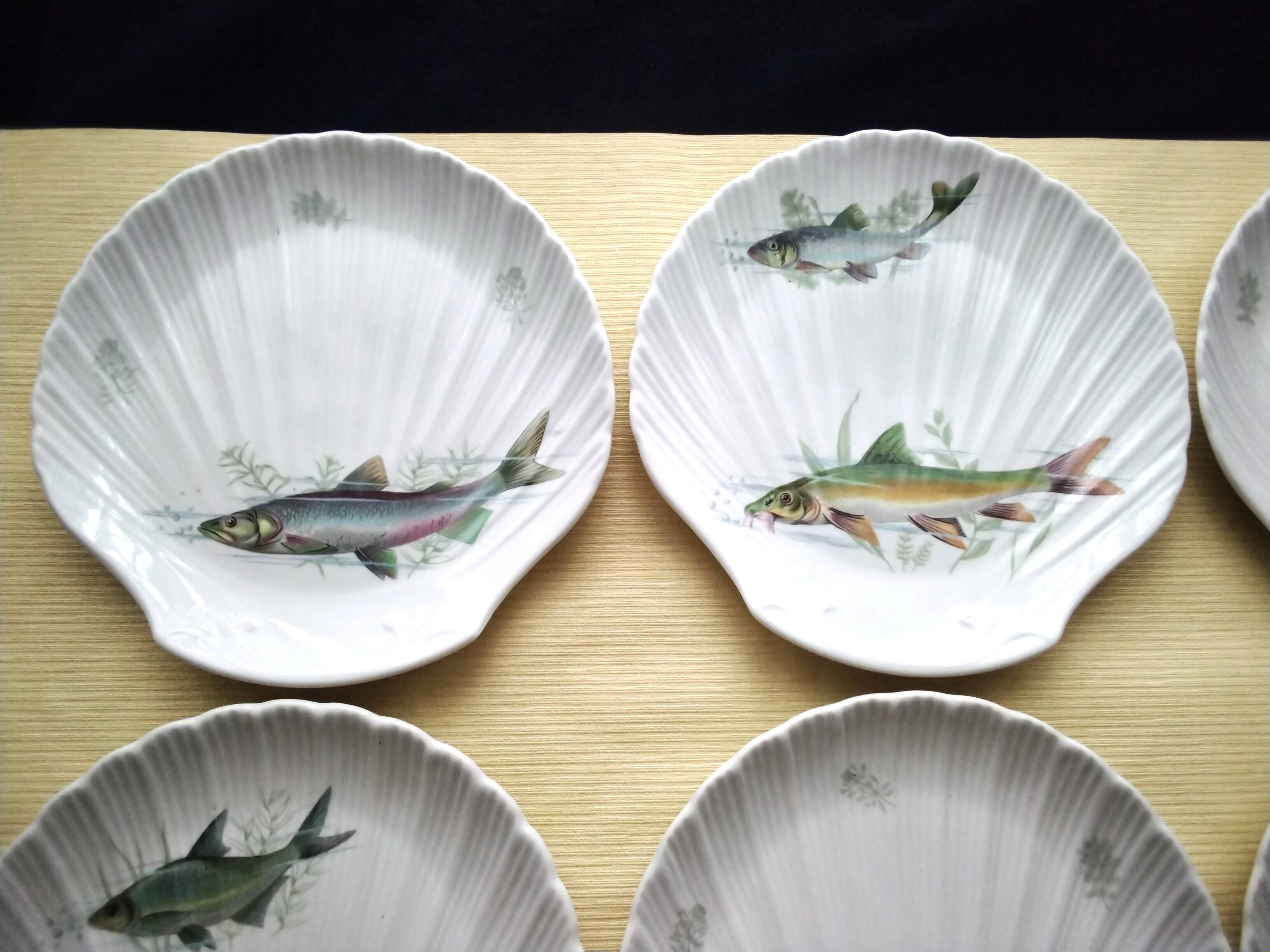 6 Assiettes à poisson en porcelaine de Sologne