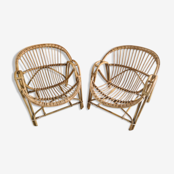 Pair of armchairs in rattan of the 1970s