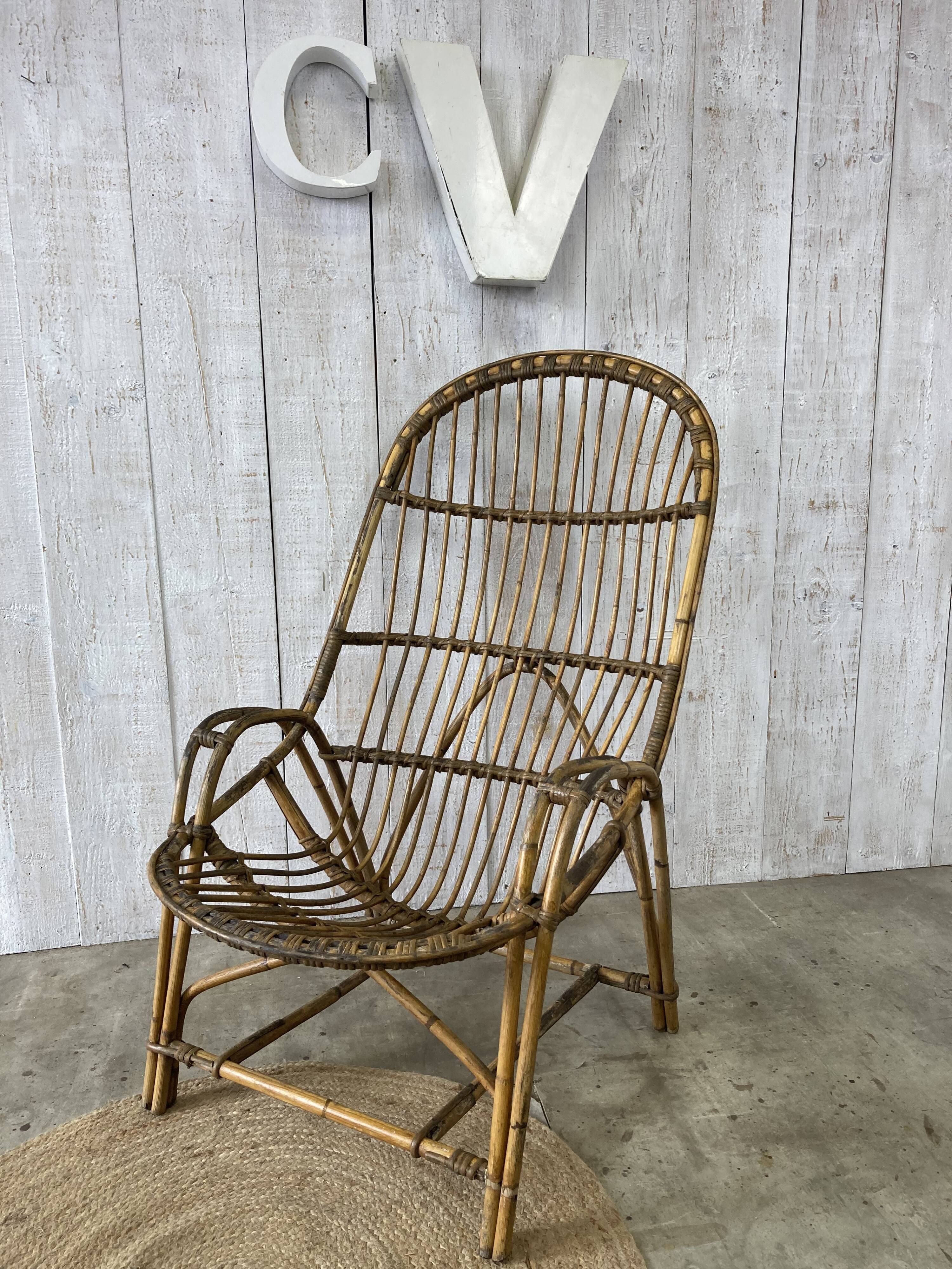 Large vintage rattan armchair