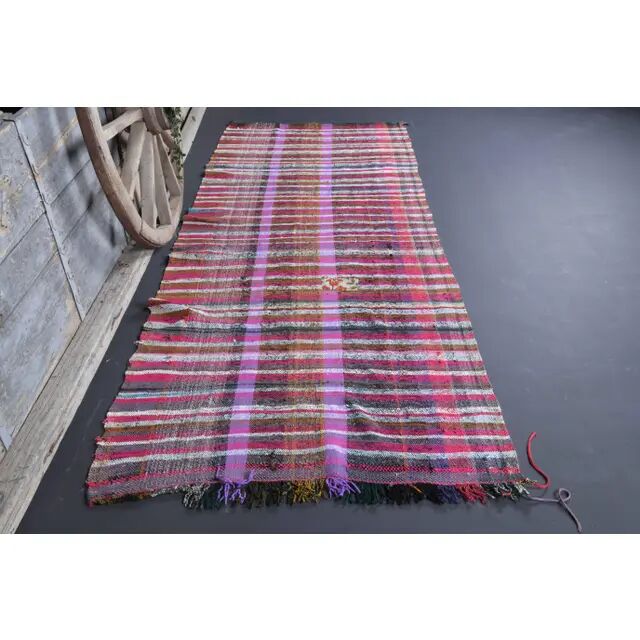 Vintage Turkish Hand-Knotted Wool Cotton Purple Kilim Runner Rug 125x322