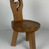 Sculptural Brutalist Chunky Tripod Stool in Oak, 1960s